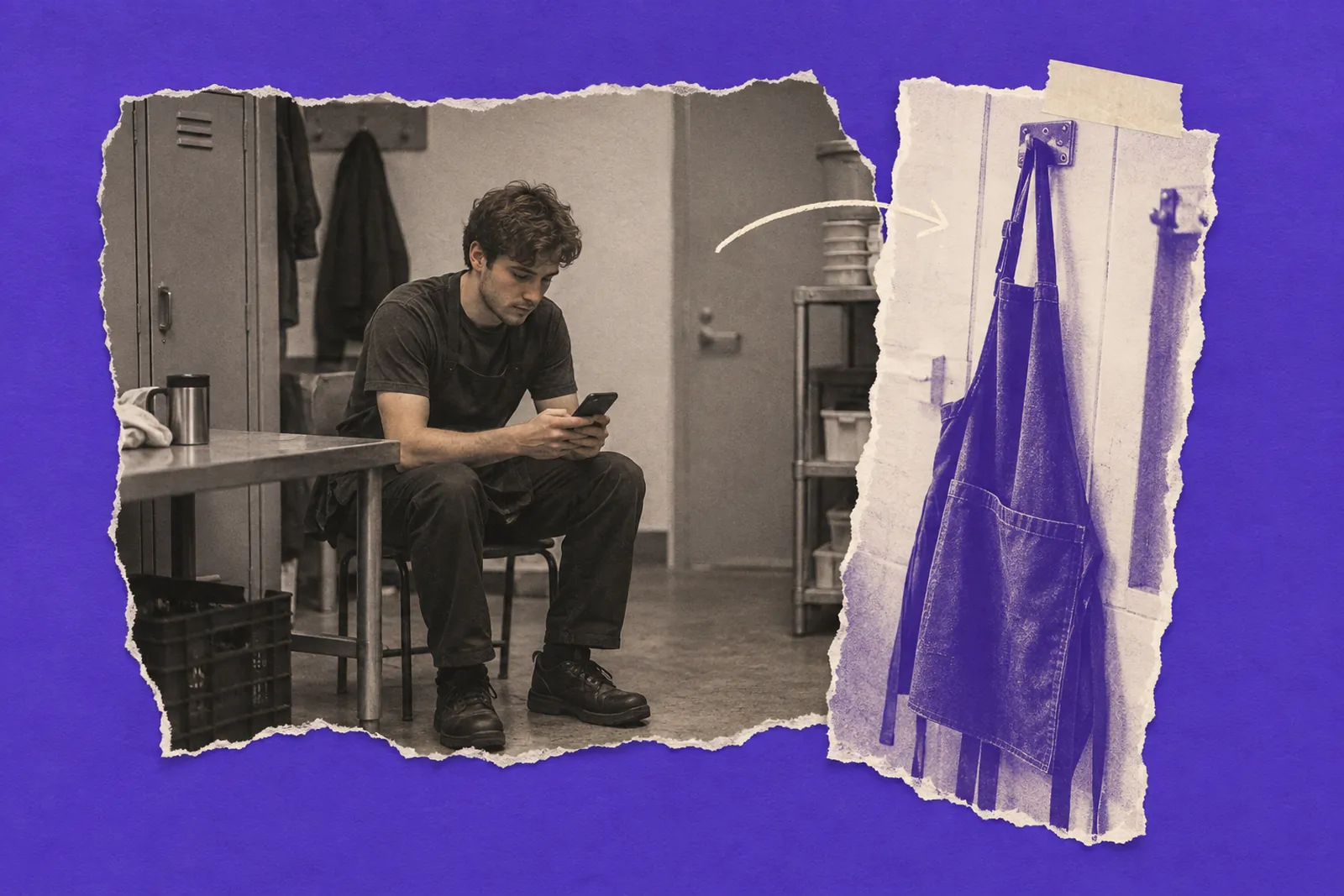 Новичок в подсобке проверяет задание перед сменой в телефоне
